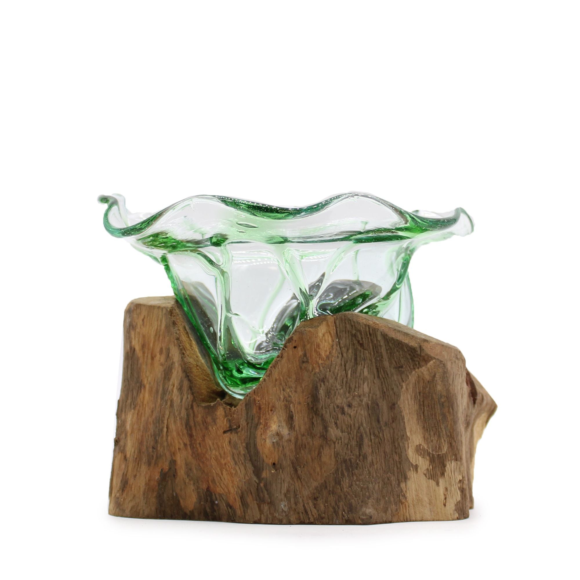 Handmade Recycled Beer Bottle Glass Bowl on Wood – Eco-Friendly Home Décor UK