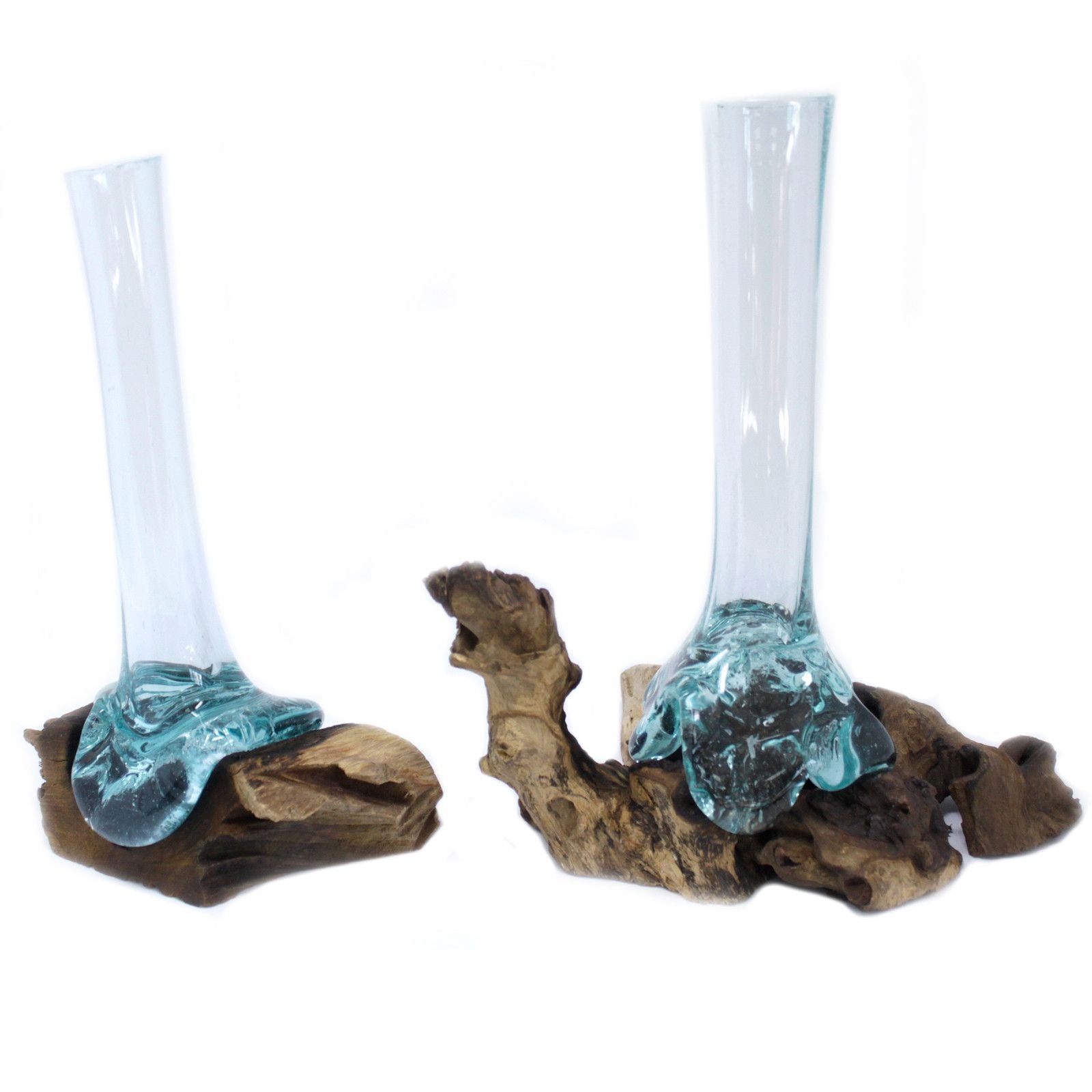 Handmade Molten Glass Vase on Natural Wood – Unique Home Decor UK