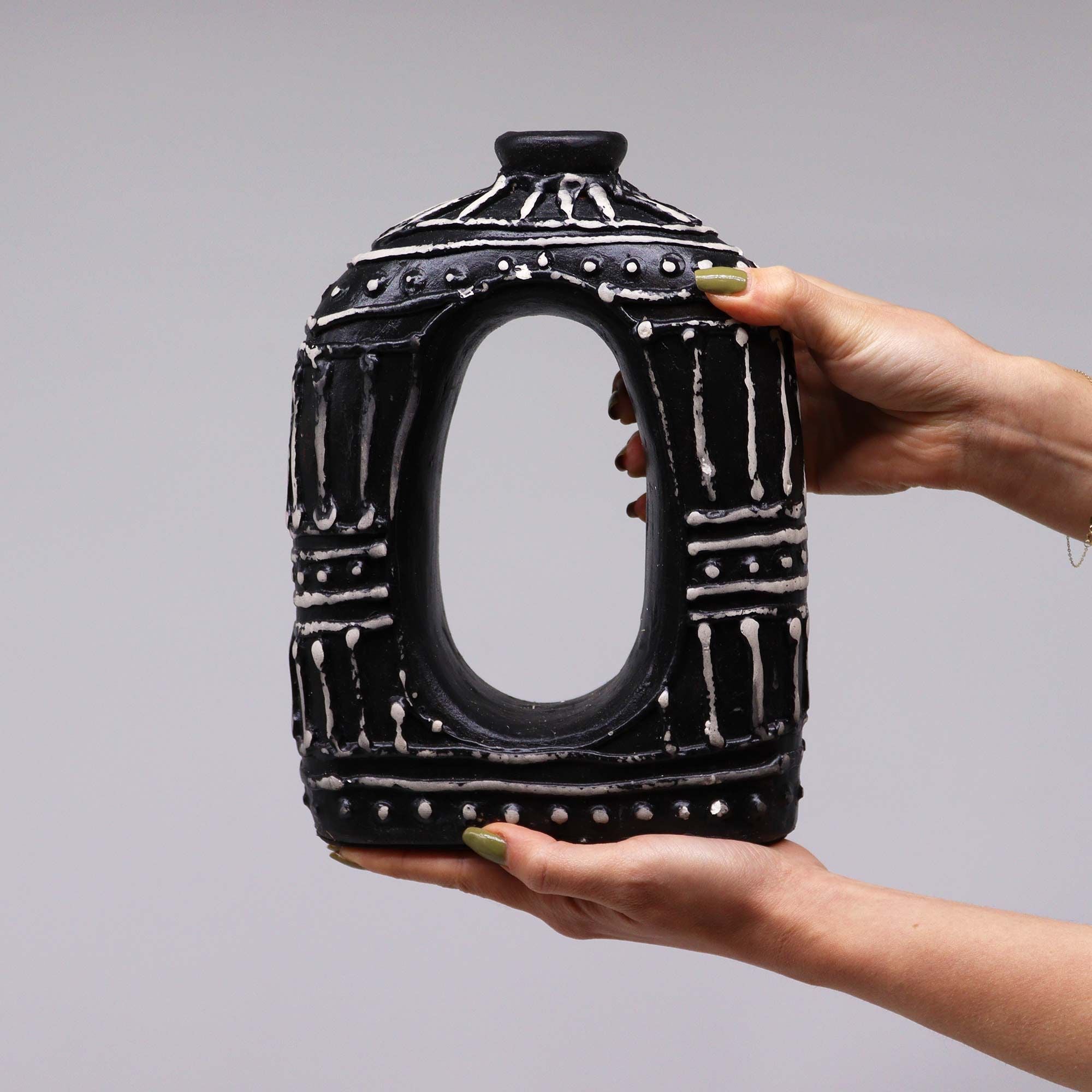 Handmade Lombok Ceramic Donut Vase – Chocolate – Indonesian Artisan Pottery UK