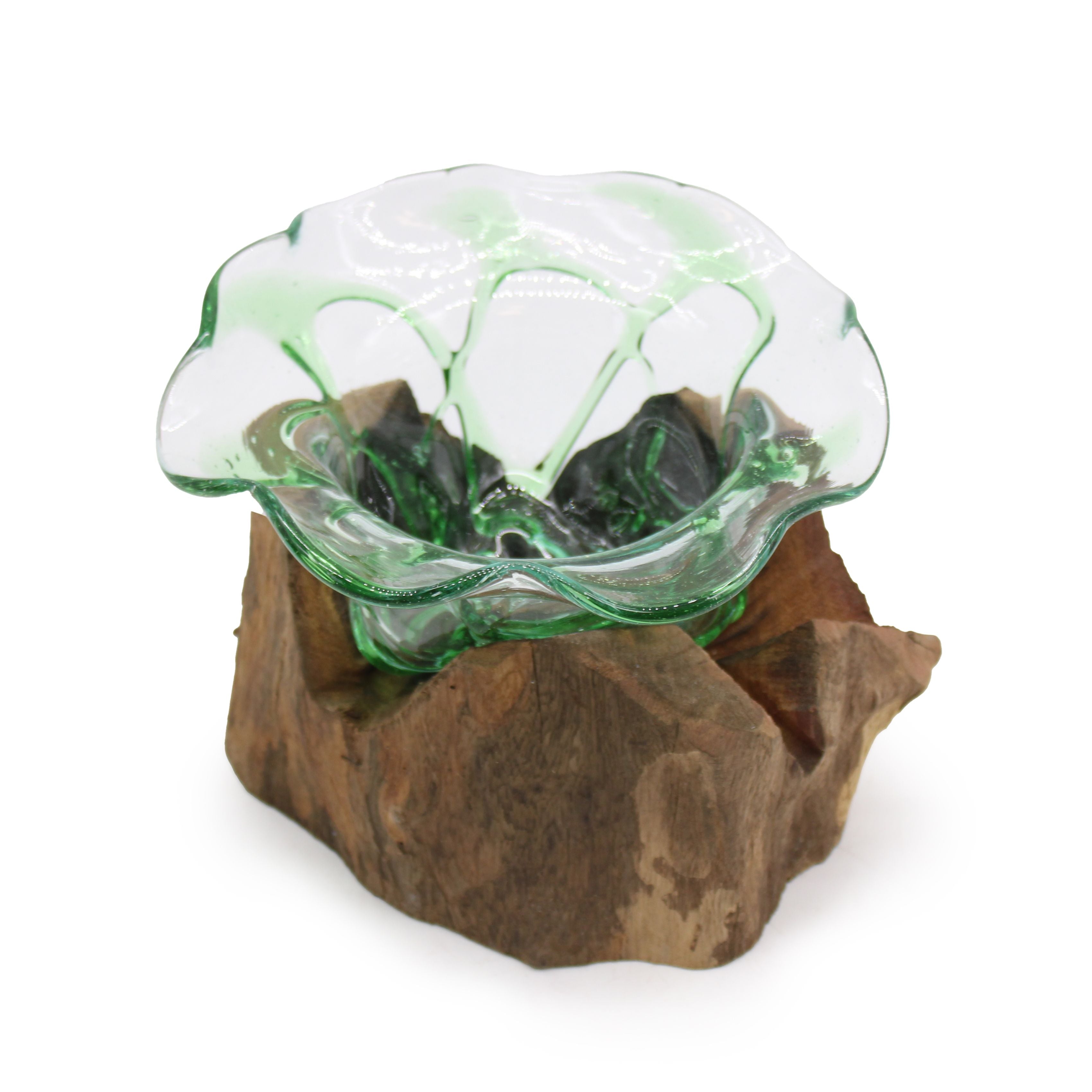 Handmade Recycled Beer Bottle Glass Bowl on Wood – Eco-Friendly Home Décor UK