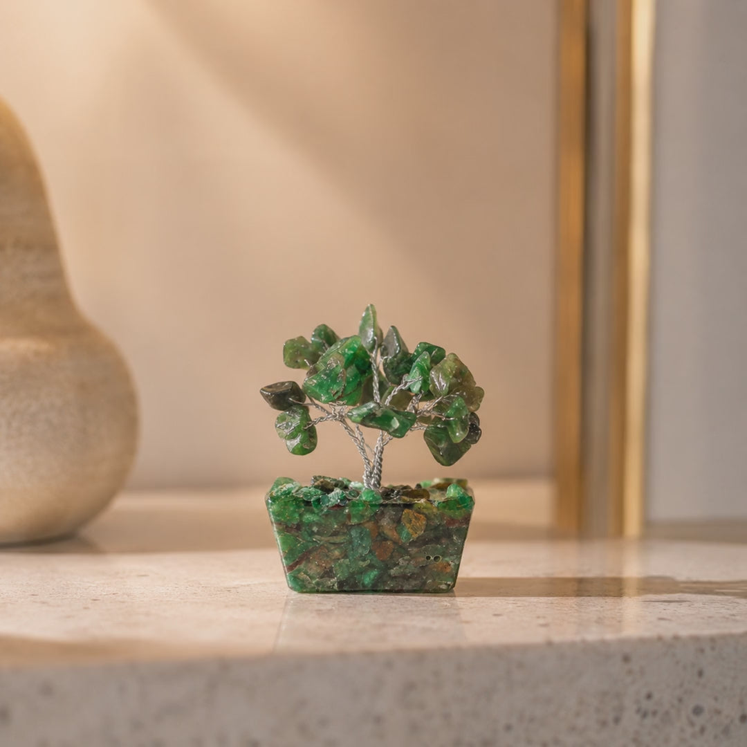 Mini Gemstone Tree On Orgonite Base - Green Aventurine (15 stones)